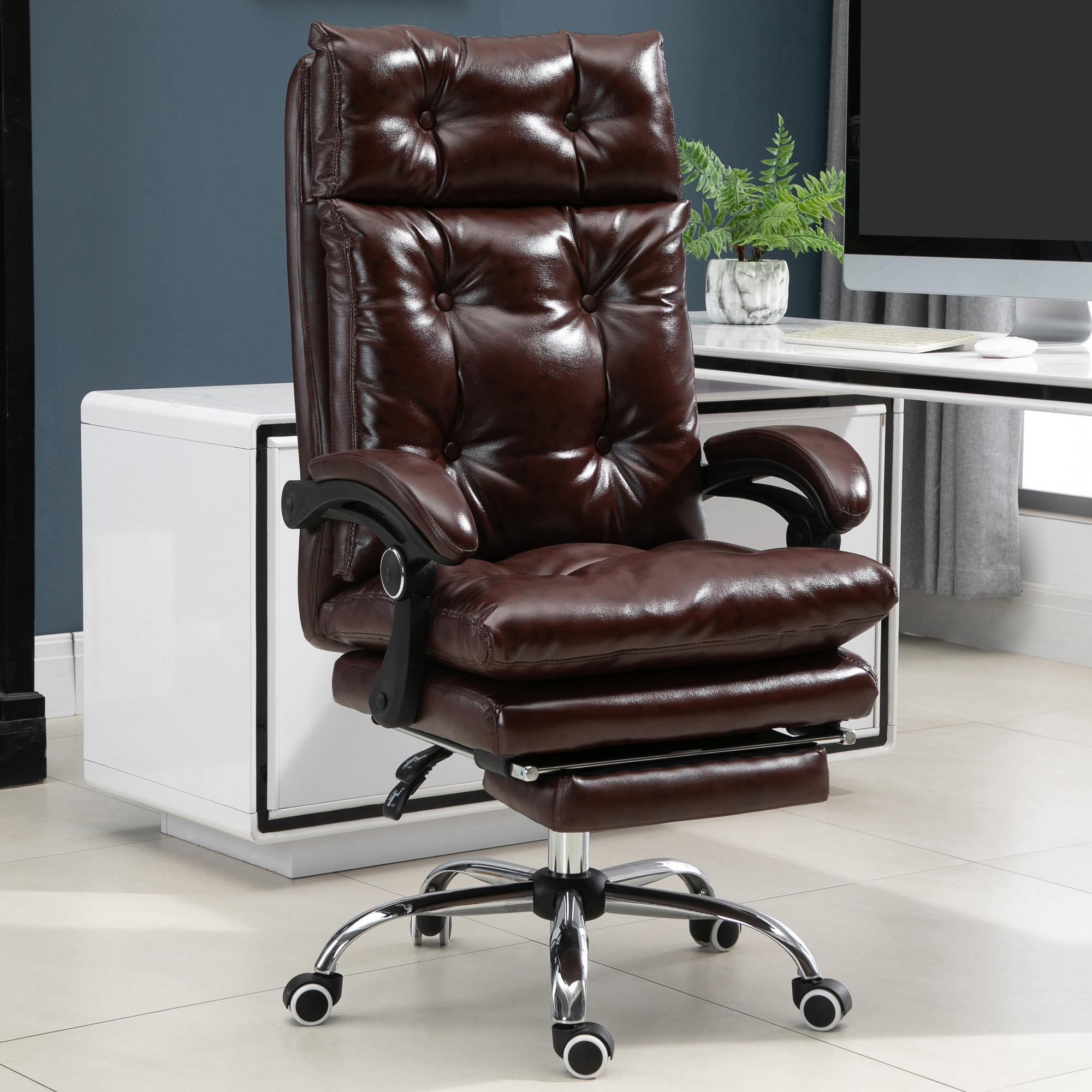 Vinsetto Bürostuhl, ergonomischer Bürostuhl mit höhenverstellbarer Sitzhöhe, neigbarer Rückenlehne und ausziehbarer, 360° drehbarer Fußstütze, Kunstleder, für S – Bild 2 von 2