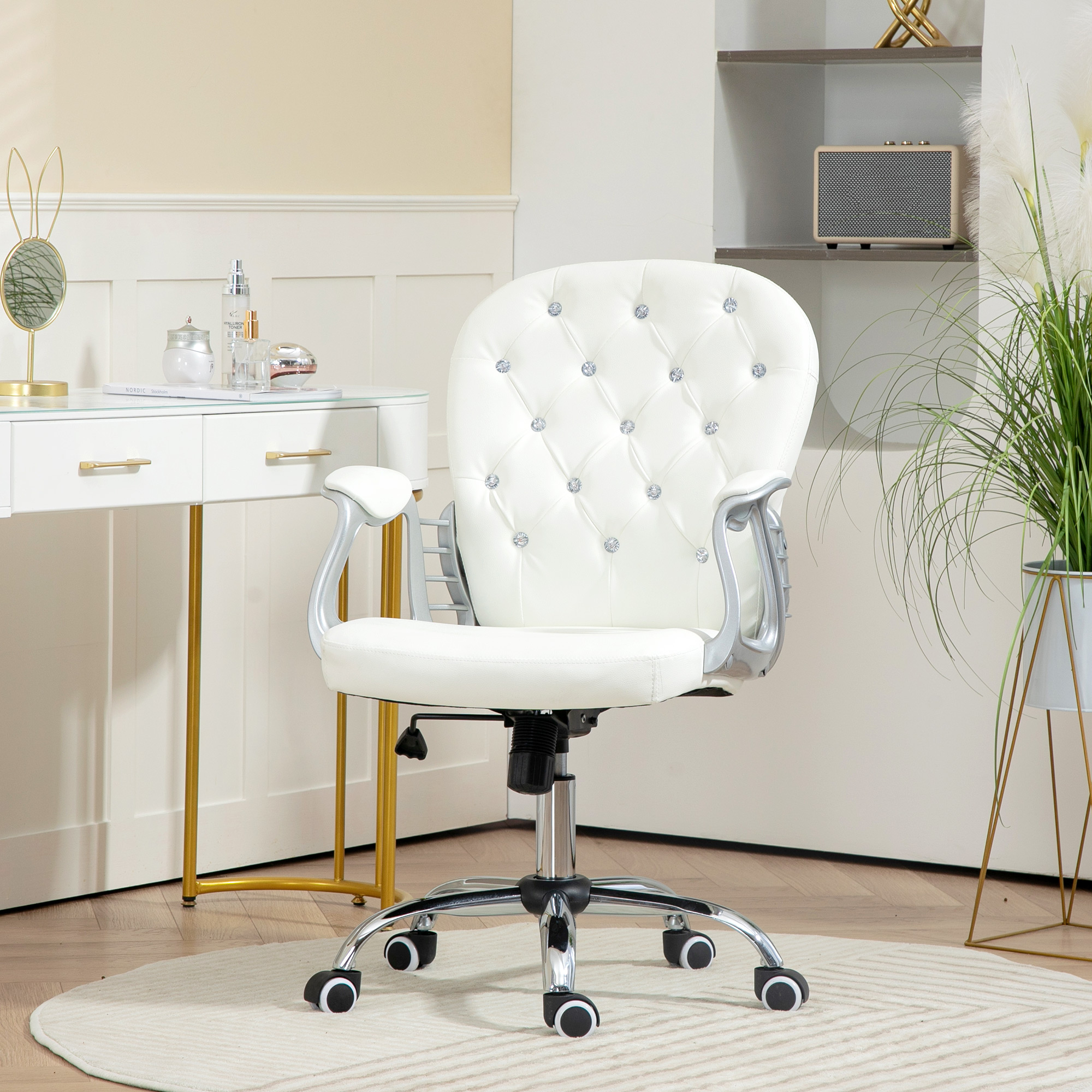 Vinsetto Bürostuhl, Ergonomisch Schreibtischstuhl mit Armlehne, Gepolsterter Rückenlehne, Höhenverstellbar Computerstuhl mit Kunstleder-Optik, Drehstuhl für Hom – Bild 2 von 2