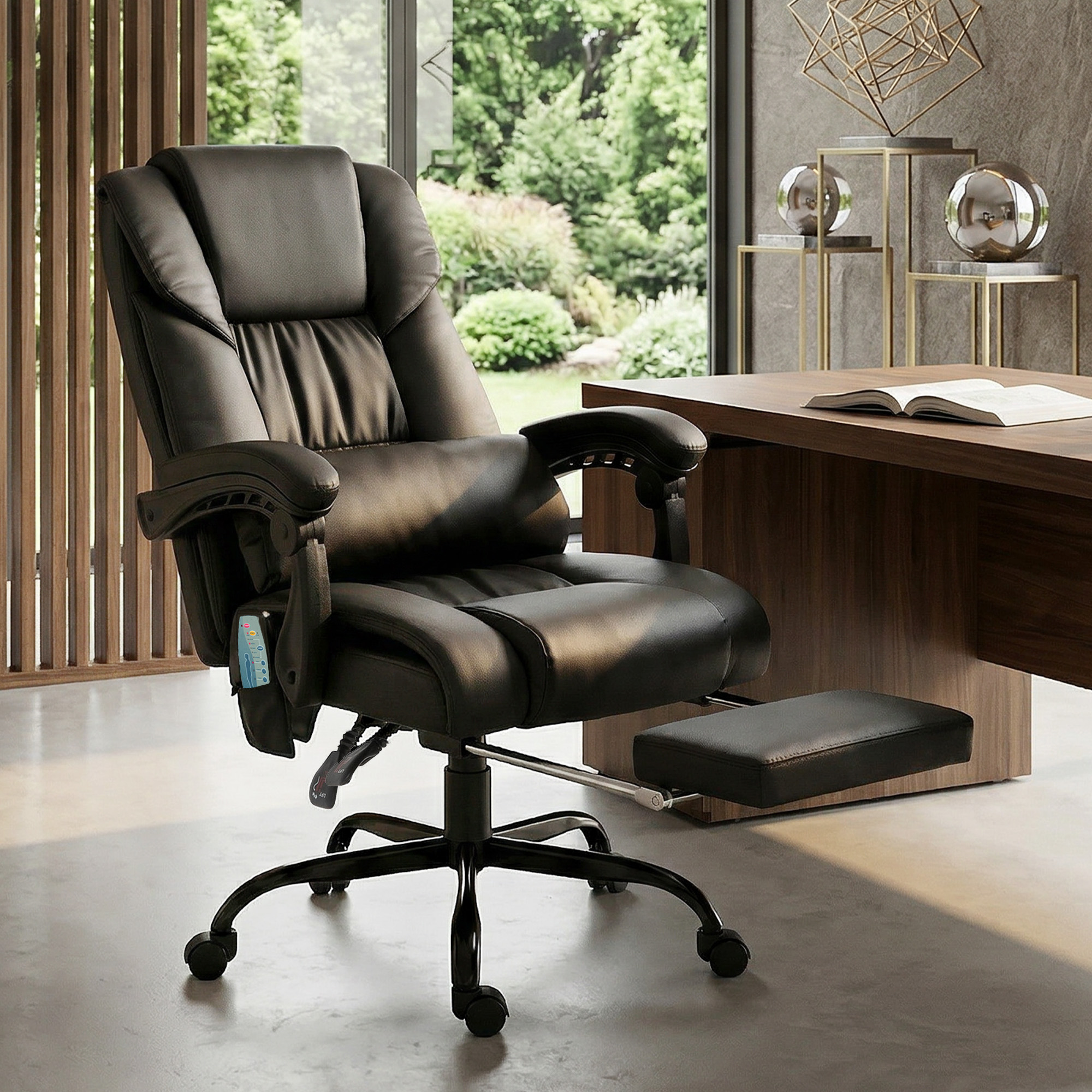 Vinsetto Bürostuhl Ergonomisch mit Massagefunktion Schreibtischstuhl mit Fußstütze, Hoher Rückenlehne, Lendenstütze Höhenverstellbar Drehstuhl mit Seitentasche  – Bild 2 von 2