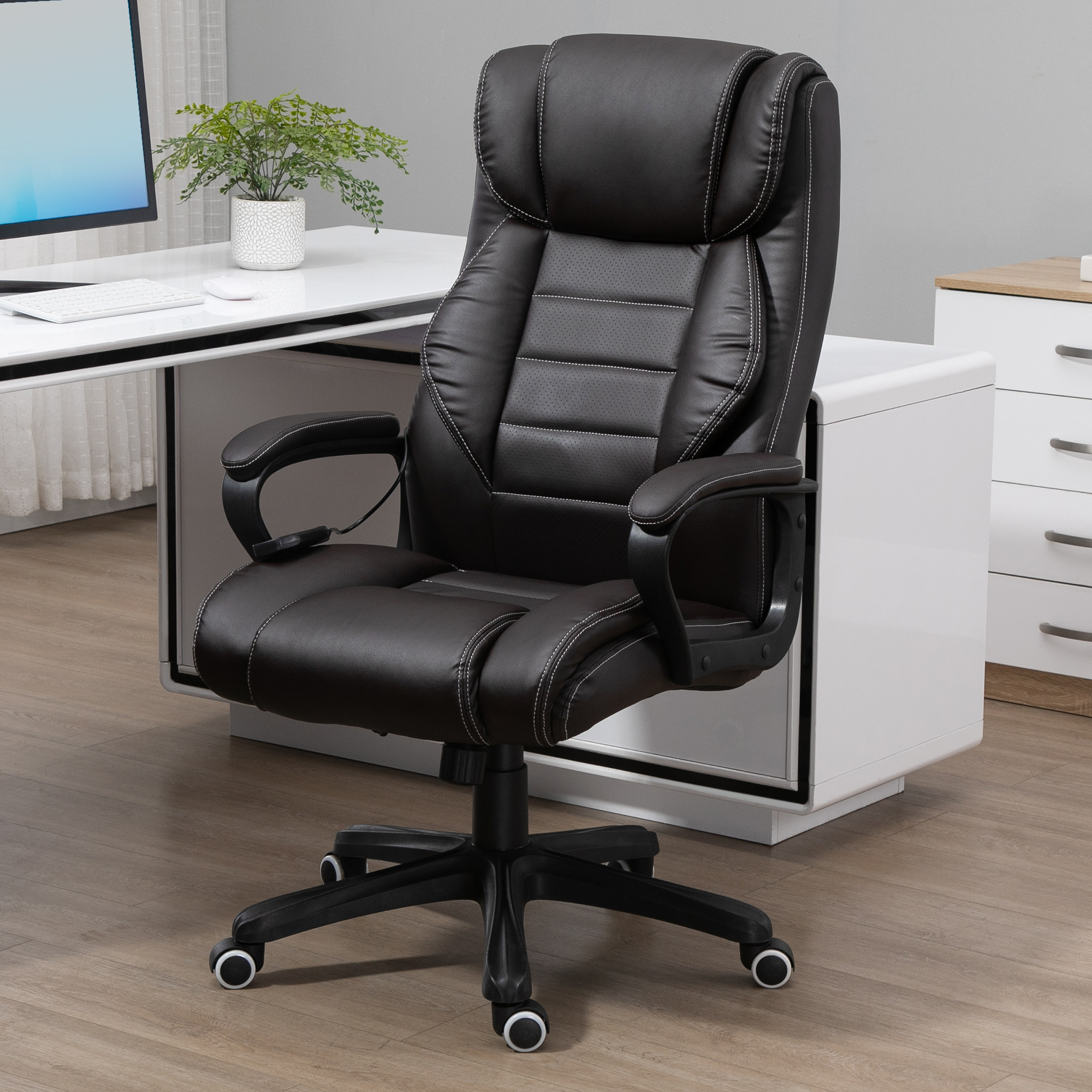 Vinsetto Bürostuhl mit Massagefunktion, Ergonomischer Chefsessel mit Vibrationsmassage, Wippfunktion, Höhenverstellbarer Schreibtischstuhl Drehstuhl, Braun Aoso – Bild 2 von 2
