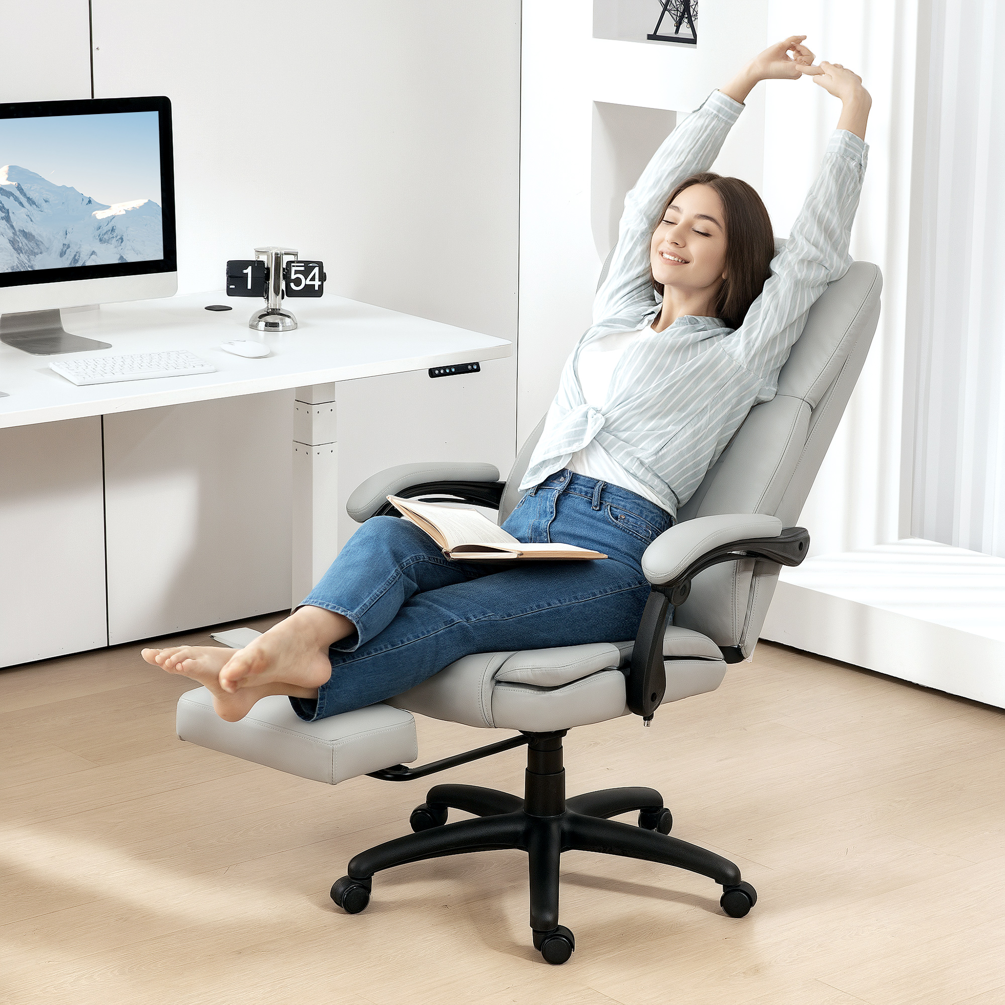 Vinsetto Bürostuhl mit Massagefunktion, Ergonomisch Schreibtischstuhl mit Liegefunktion, Höhenverstellbar Chefsessel mit Drehfunktion, Fußstütze, Fernbedienung, – Bild 2 von 2