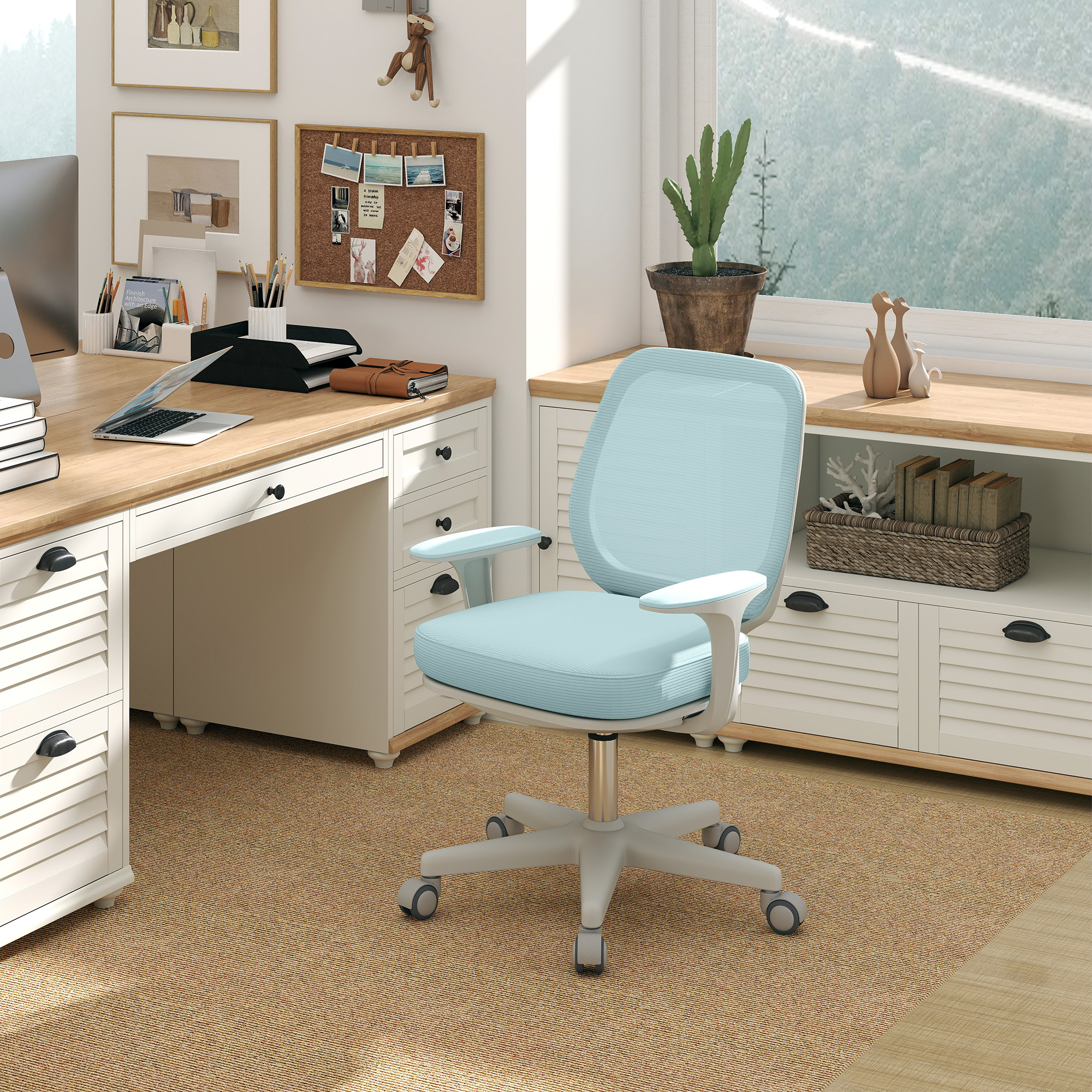 Vinsetto Bürostuhl, Ergonomisch Schreibtischstuhl mit Drehfunktion, Höhenverstellbar Computerstuhl für Home-Office, Polyester, Grün Aosom – Bild 2 von 2