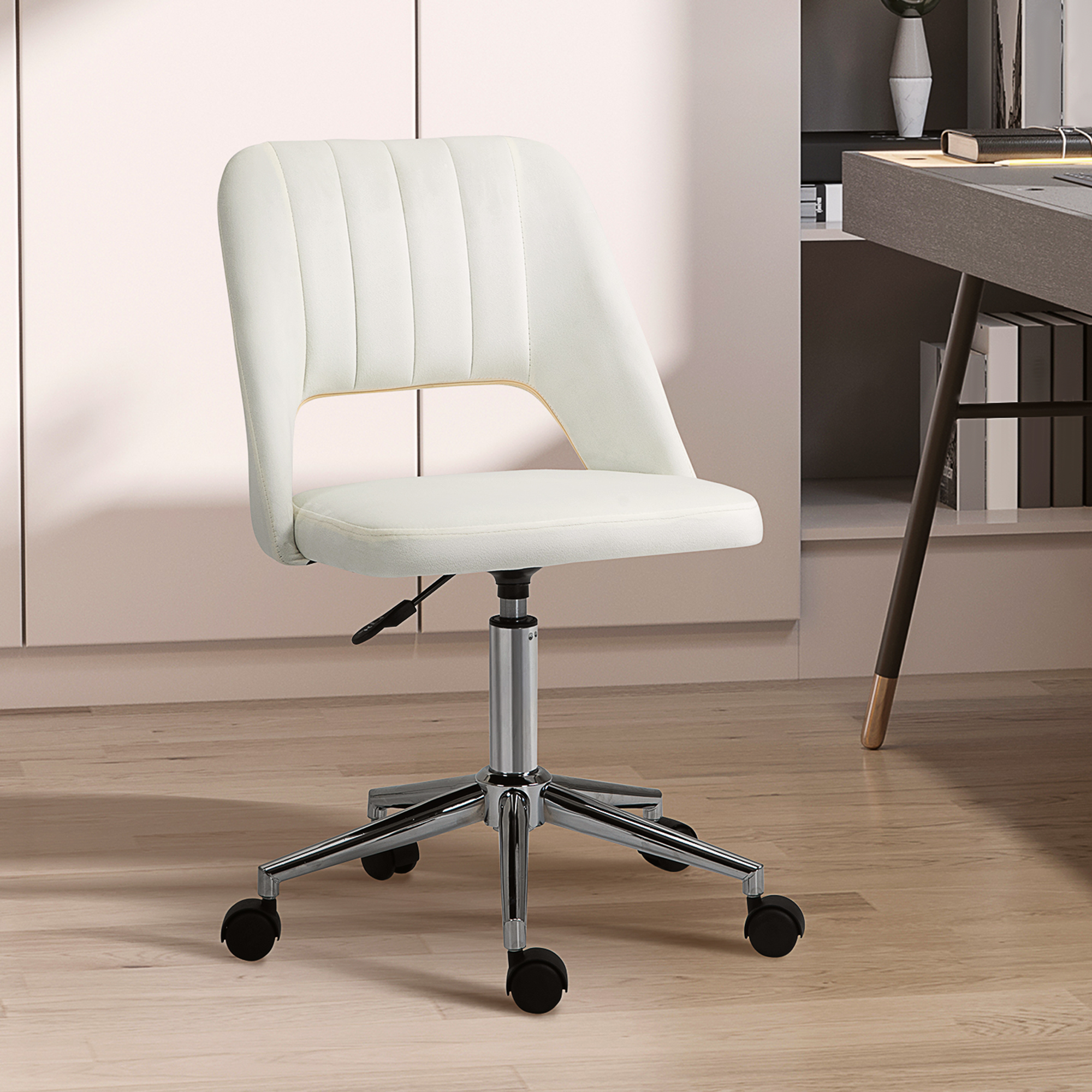 Vinsetto Drehstuhl Beige, höhenverstellbarer Bürostuhl für Wohnzimmer & Schreibtisch, kompakt, ergonomisch & modern Aosom.de – Bild 2 von 2
