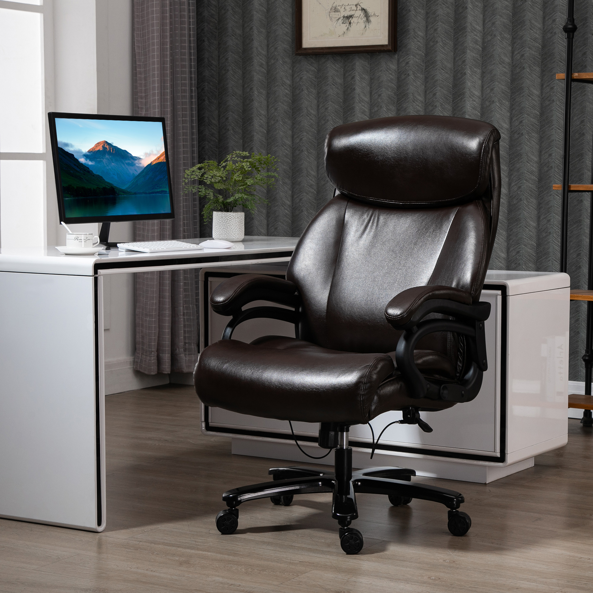 Vinsetto Ergonomisch Chefsessel mit Wippfunktion, Ledersessel braun, höhenverstellbar, bis 180 kg Belastbarkeit Aosom.de – Bild 2 von 2