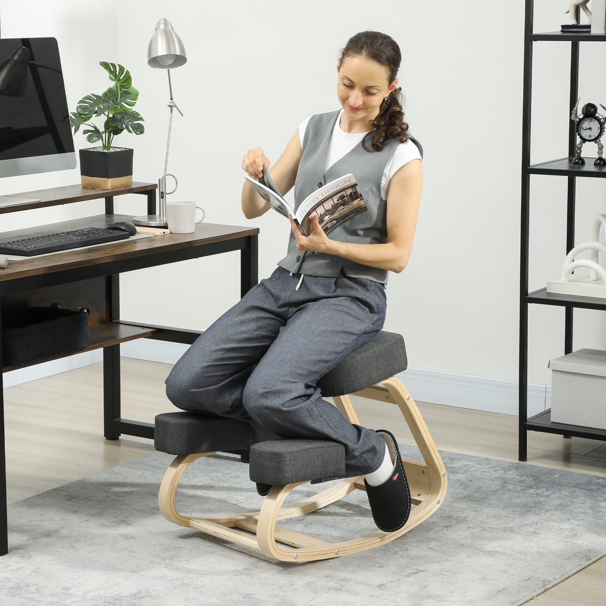 Vinsetto Ergonomischer Kniestuhl, Kniehocker Gesundheitsstuhl für Zuhause, Büro, Meditation, zur Verbesserung der Rückenschmerzen Nackenschmerzen Lindern & Körp – Bild 2 von 2