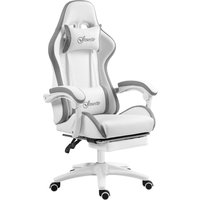 Vinsetto Gaming-Stuhl ergonomischer Gaming-Stuhl mit ausfahrbarem Fußteil, 135° neigbarer Rückenlehne, verstellbarem Kopfstütze und Lendenwirbelstütze, 360° dre