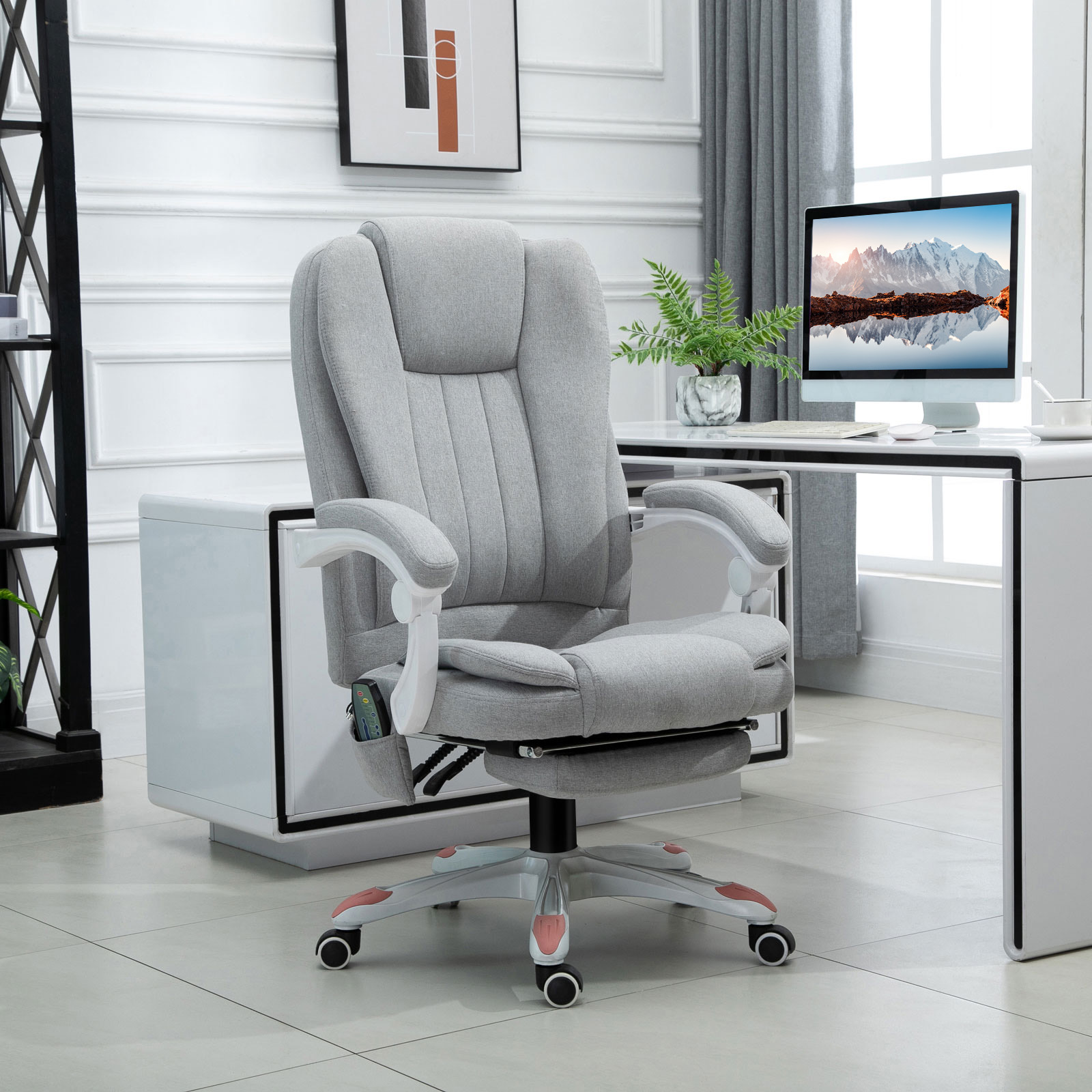 Vinsetto Massage Sessel Bürostuhl, Gaming Stuhl aus Polyester und Schaumstoff, Nylon, Grau, 55,5x56,5x107-115cm Aosom – Bild 2 von 2