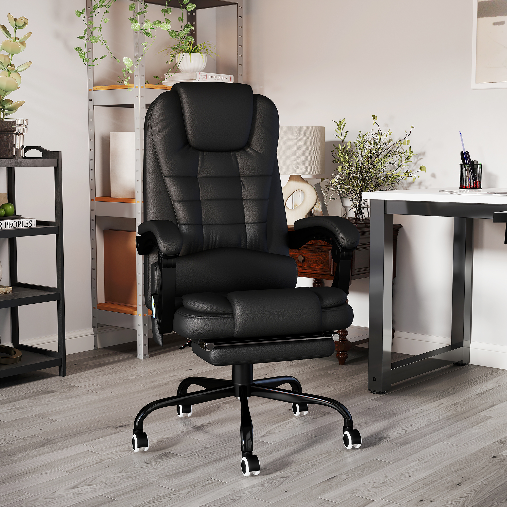 Vinsetto Massagesessel 7 Punkte, höhenverstellbarer Drehstuhl mit Fußstütze und Rückenpolster, 67 x 79 x 111-121 cm, für Entspannung & Komfort Aosom.de – Bild 2 von 2