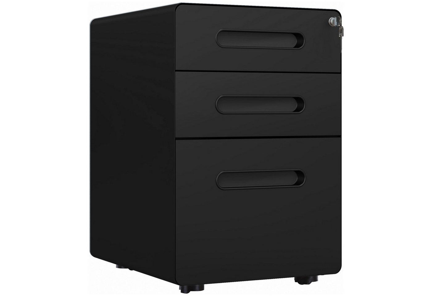 Vinsetto Rollcontainer 3 Schubladen Aktenschrank abschließbar, Hängeregistratur Stiftfach, (Büroschrank, 1 St., Aktenschrank), Stahl, Schwarz, 39 x 48 x 59 cm – Bild 2 von 5