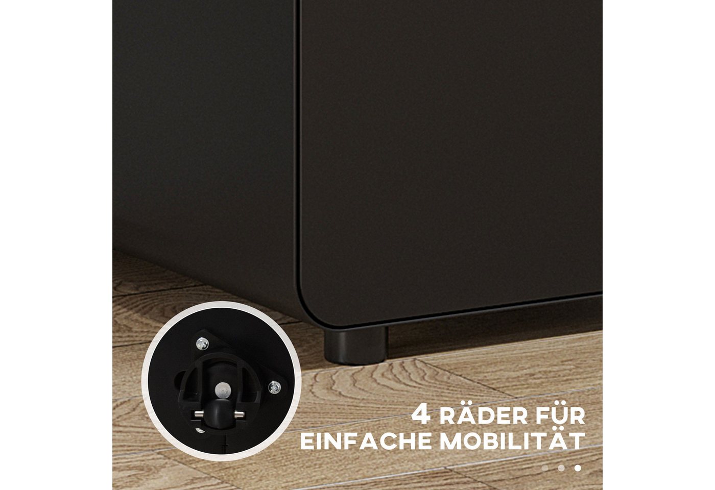 Vinsetto Rollcontainer 3 Schubladen Aktenschrank abschließbar, Hängeregistratur Stiftfach, (Büroschrank, 1 St., Aktenschrank), Stahl, Schwarz, 39 x 48 x 59 cm – Bild 5 von 5