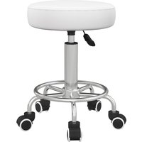 Vinsetto Rollhocker Höhenverstellbarer Arbeitshocker mit Fußring, Drehbarer Salon Hocker Drehhocker mit Rädern Kunstleder Weiß Ø42 x 50-64 cm Aosom