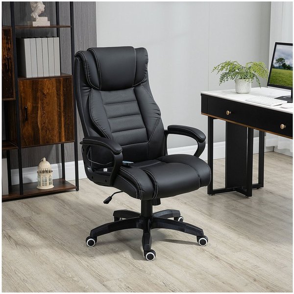 Vinsetto Schreibtischstuhl Ergonomischer Chefsessel, Wippfunktion, Drehstuhl, schwarz (Bürostuhl, 1 St), für Büro, Wohnzimmer, Schwarz