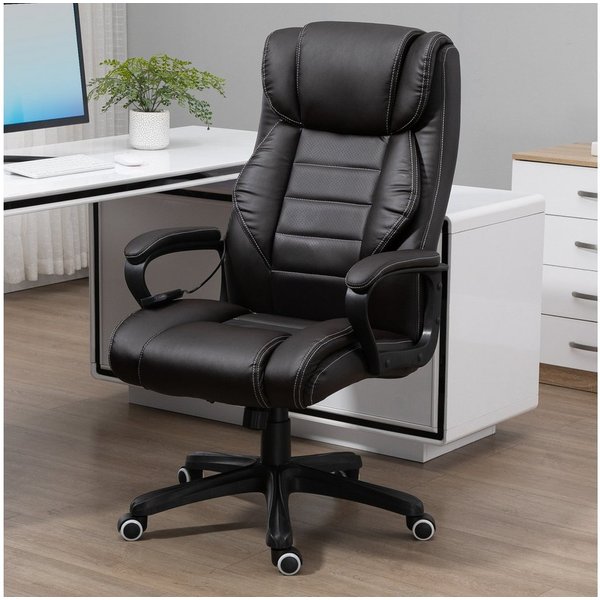 Vinsetto Schreibtischstuhl Ergonomischer Chefsessel, Wippfunktion, Drehstuhl, Braun (Bürostuhl mit Massage, 1 St), 6 Vibrationspunkte, Leinen-Gefühl, einstellba