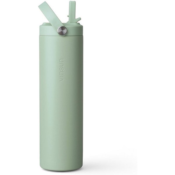 Vinsun Isolierflasche Thermoflasche 750ml mit Strohhalm - Sport Trinkflasche mit Tragegriff, Auslaufsicher, doppelwandig isoliert, geruchs- und geschmacksneutra
