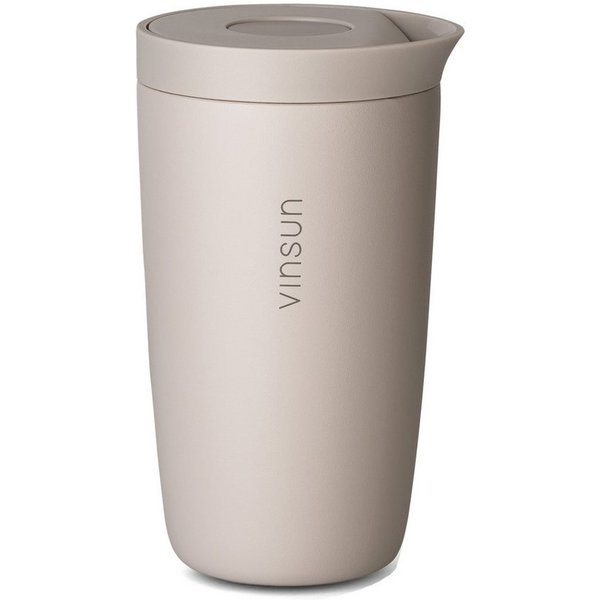 Vinsun Thermobecher Edelstahl Isolierbecher 350ml - Kaffeebecher to Go auslaufsicher, 2-tlg., Edelstahl, Doppelwandig, BPA frei, bruchfest, Einhandbedienung per