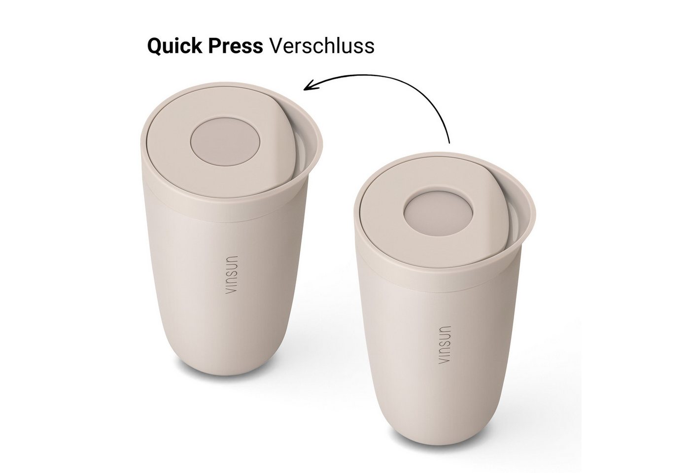 Vinsun Thermobecher Edelstahl Isolierbecher 350ml - Kaffeebecher to Go auslaufsicher, 2-tlg., Edelstahl, Doppelwandig, BPA frei, bruchfest, Einhandbedienung per – Bild 3 von 5
