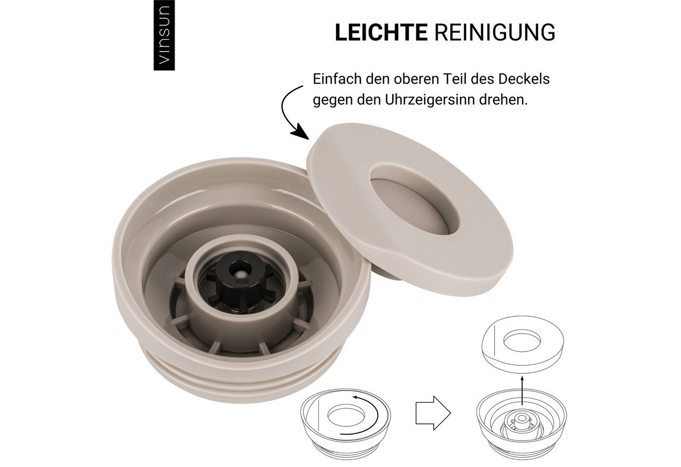 Vinsun Thermobecher Edelstahl Isolierbecher 350ml - Kaffeebecher to Go auslaufsicher, 2-tlg., Edelstahl, Doppelwandig, BPA frei, bruchfest, Einhandbedienung per – Bild 4 von 5