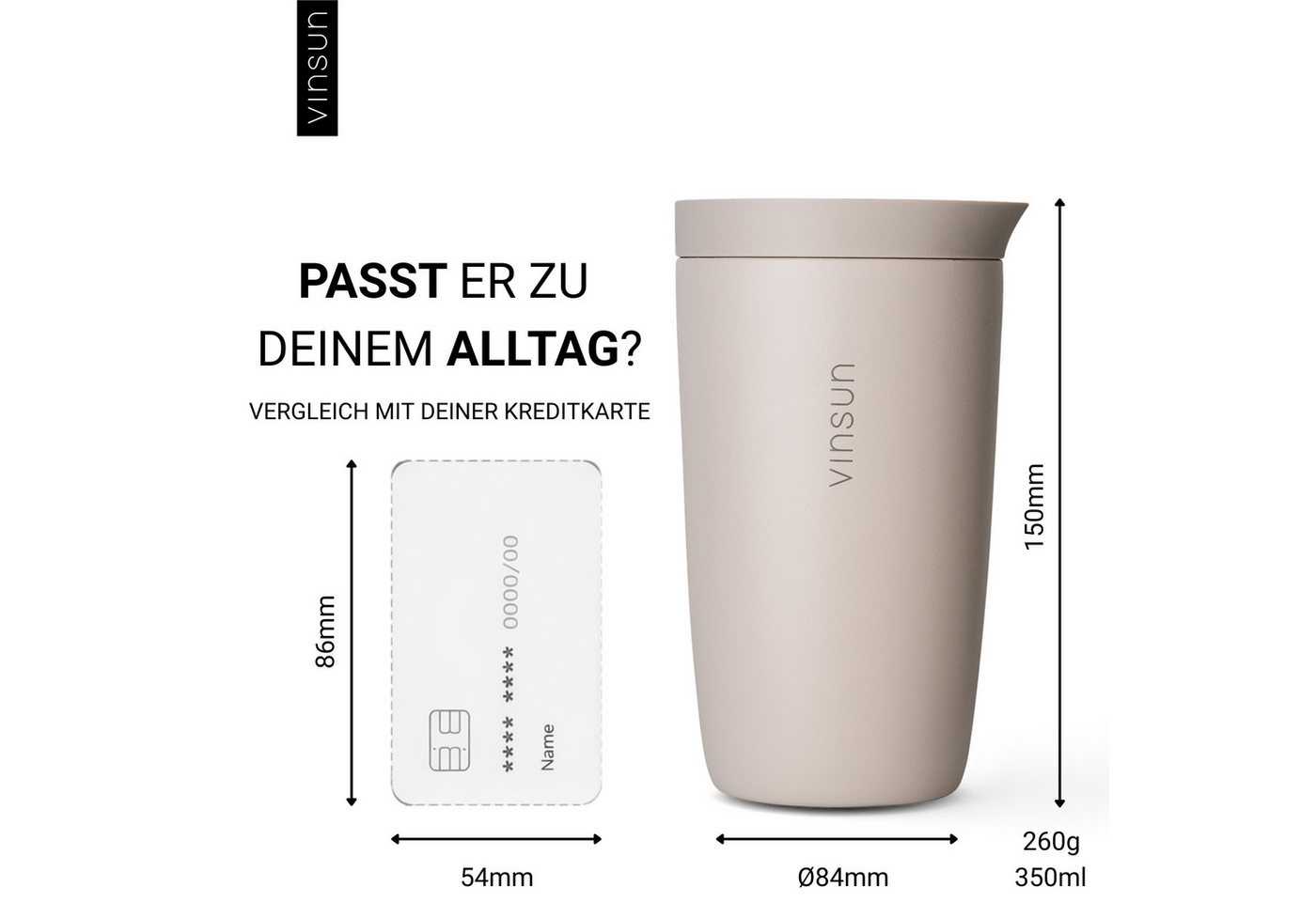 Vinsun Thermobecher Edelstahl Isolierbecher 350ml - Kaffeebecher to Go auslaufsicher, 2-tlg., Edelstahl, Doppelwandig, BPA frei, bruchfest, Einhandbedienung per – Bild 5 von 5