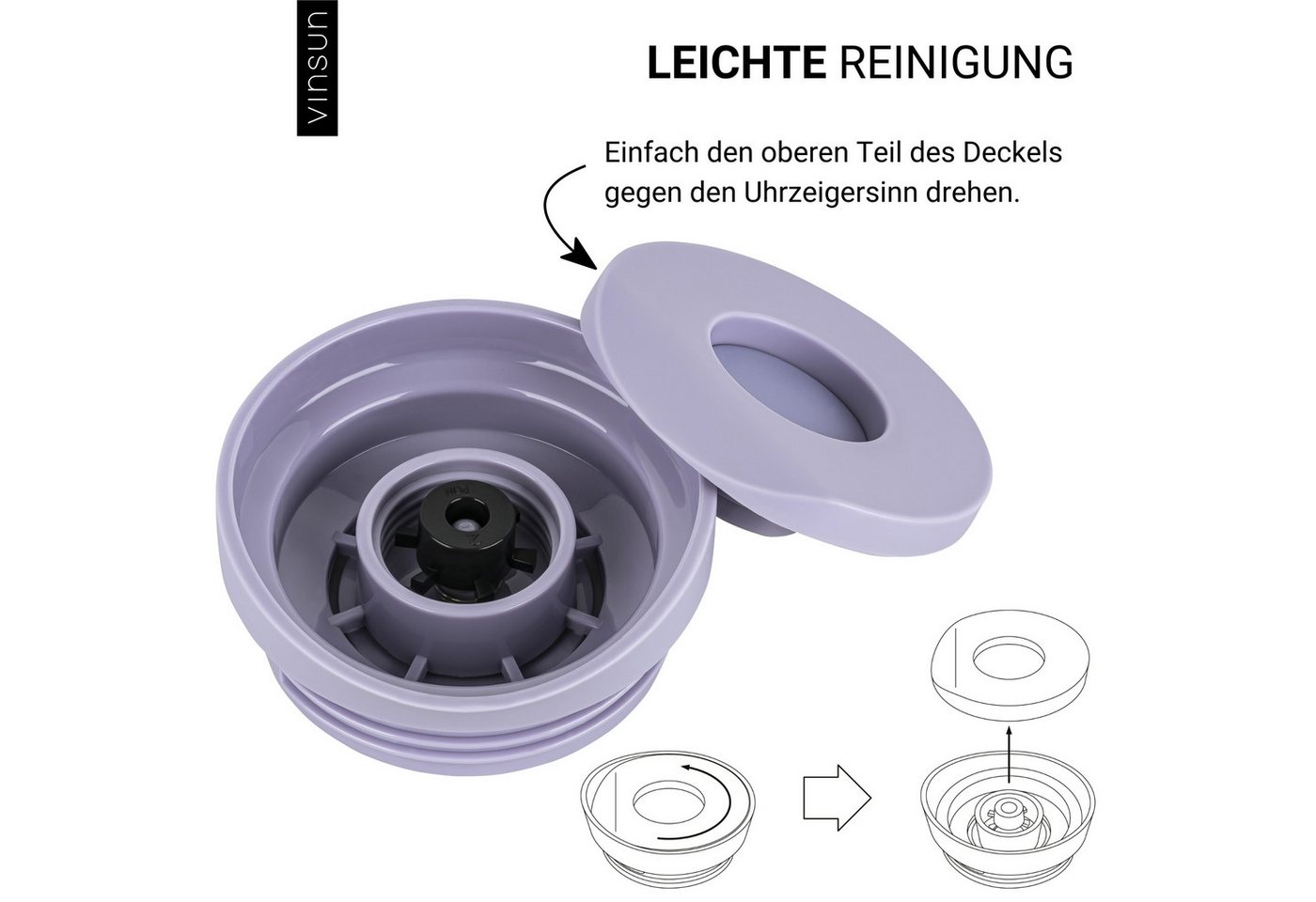 Vinsun Thermobecher Edelstahl Isolierbecher 350ml - Kaffeebecher to Go auslaufsicher, 2-tlg., Edelstahl, Doppelwandig, BPA frei, bruchfest, Einhandbedienung per – Bild 4 von 5