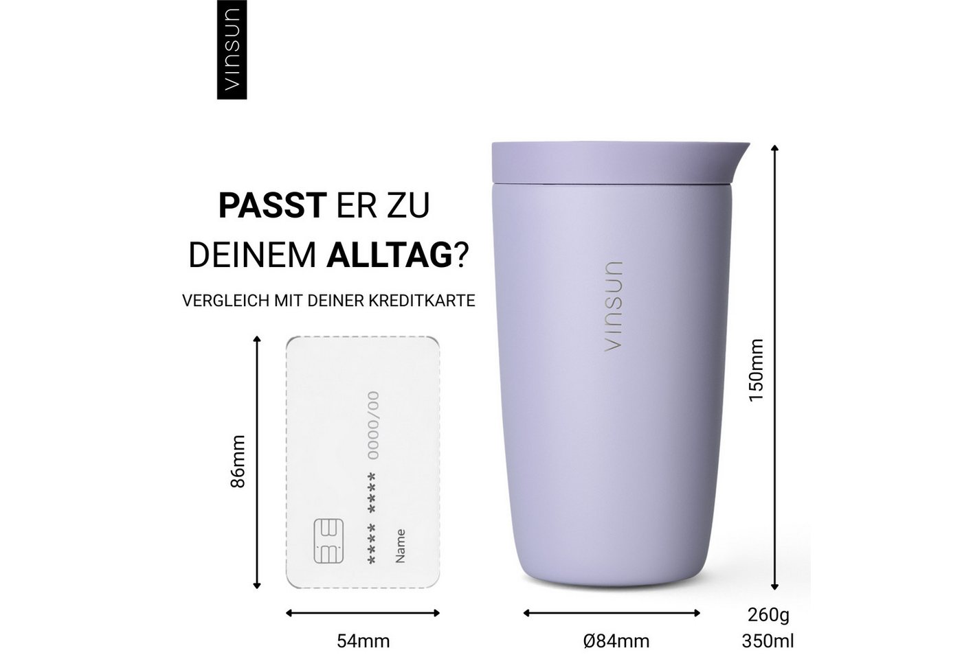 Vinsun Thermobecher Edelstahl Isolierbecher 350ml - Kaffeebecher to Go auslaufsicher, 2-tlg., Edelstahl, Doppelwandig, BPA frei, bruchfest, Einhandbedienung per – Bild 5 von 5
