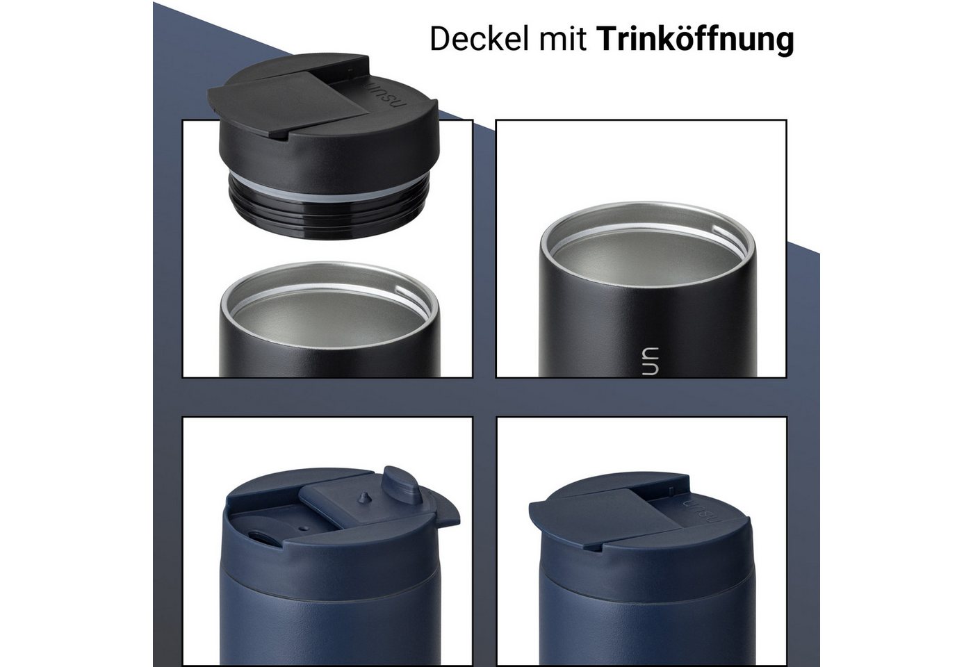 Vinsun Thermobecher Edelstahl Isolierbecher 350ml - Kaffeebecher doppelwandig isoliert, 2-tlg., Edelstahl, BPA frei, auslaufsicher, bruchfest, Kalt- und Heißget – Bild 2 von 5