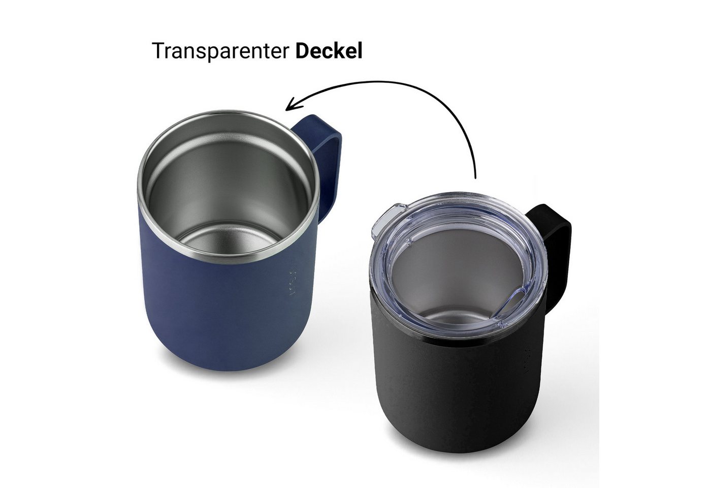 Vinsun Thermobecher Edelstahl Isolierbecher 350ml - Kaffeebecher mit Henkel und Deckel, 2-tlg., Edelstahl, Doppelwandig isoliert, BPA frei, bruchfest, Kalt- und – Bild 3 von 5