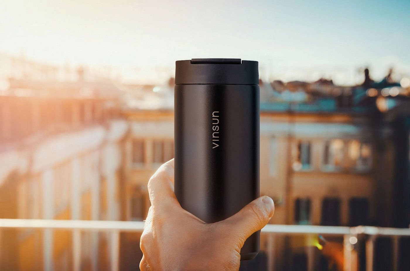 Vinsun Thermobecher Edelstahl Isolierbecher 350ml - Kaffeebecher doppelwandig isoliert, 2-tlg., Edelstahl, BPA frei, auslaufsicher, bruchfest, Kalt- und Heißget – Bild 5 von 5