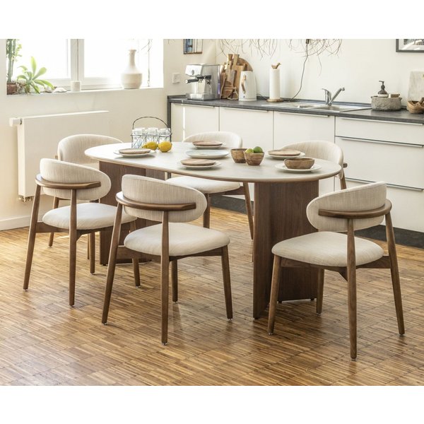 Vintagehaus Essgruppe Travertin Tisch Tivoli + Esszimmerstühle Linea