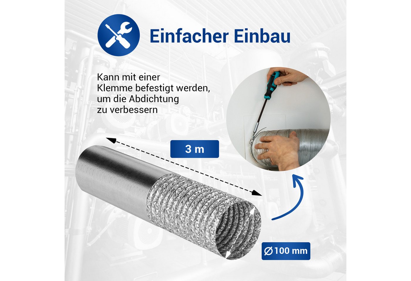 VIOKS Flexrohr Alu Abluftschlauch 100erR, 3 Meter universal für Lüftung Trockner Abzugshaube – Bild 4 von 5
