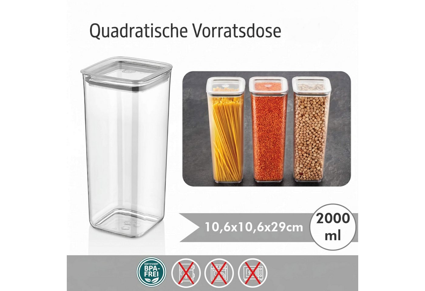 Vip Ahmet Vorratsdose Vorratsdosen mit Deckel, BPA-frei Kunststoff, 12-tlg, 12x2L, Kunststoff, (12-tlg., 12er-Set, 12x2L), mit Vakuumdeckel – Bild 3 von 5