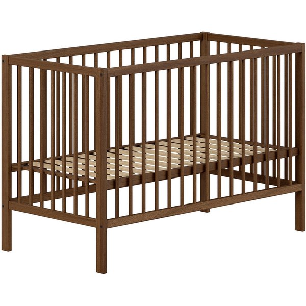 Vipack Babybett DINO, ideal für Ihr Kinderzimmer, Made in Europe, Buche massiv, 60/120cm, Liegehöhe 3-fach höhenverstellbar, Buche Nussbaumfarbig
