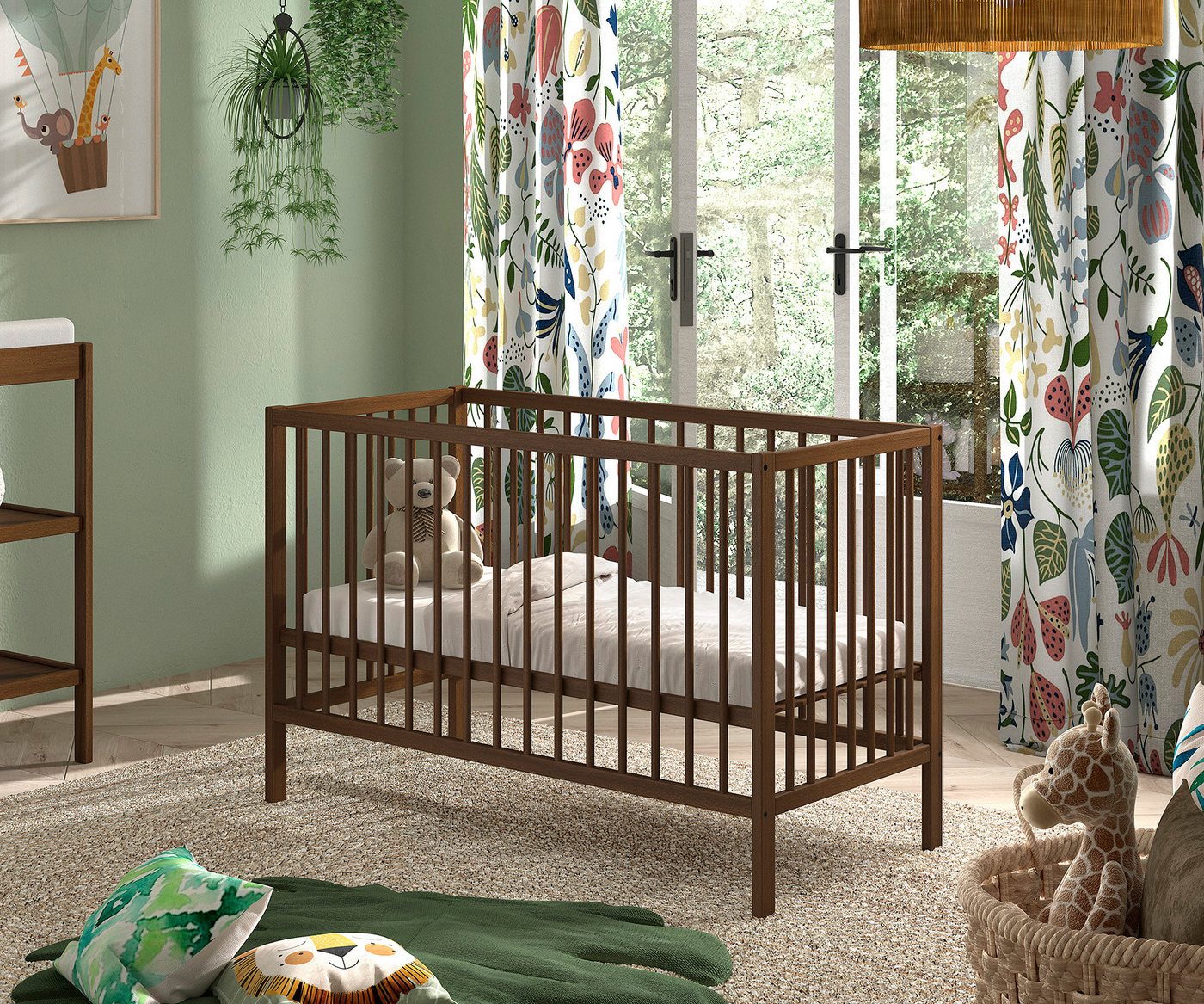 Vipack Babybett DINO, ideal für Ihr Kinderzimmer, Made in Europe, Buche massiv, 60/120cm, Liegehöhe 3-fach höhenverstellbar, Buche Nussbaumfarbig – Bild 2 von 5