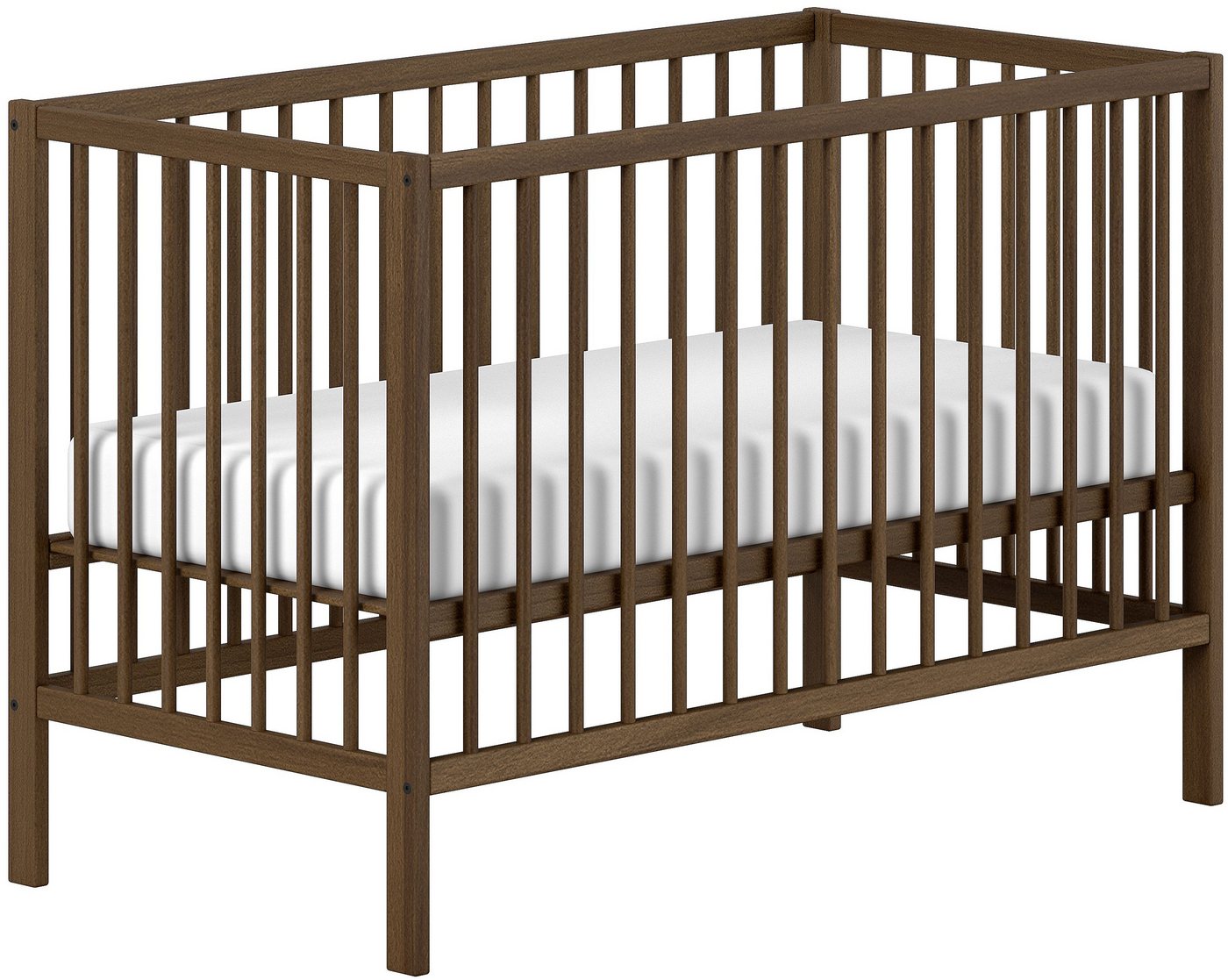 Vipack Babybett DINO, ideal für Ihr Kinderzimmer, Made in Europe, Buche massiv, 60/120cm, Liegehöhe 3-fach höhenverstellbar, Buche Nussbaumfarbig – Bild 3 von 5