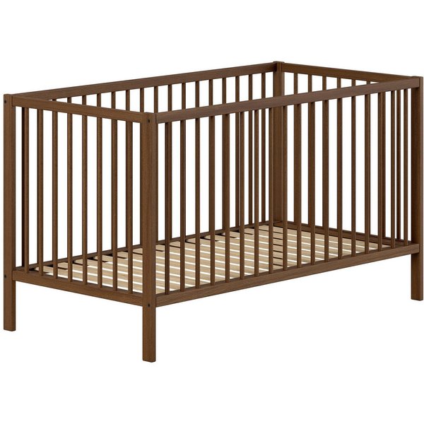 Vipack Babybett DINO, ideal für Ihr Kinderzimmer, Made in Europe, Buche massiv, 70/140cm, 3-fach höhenverstellbar, umbaubar, Buche Nussbaumfarbig