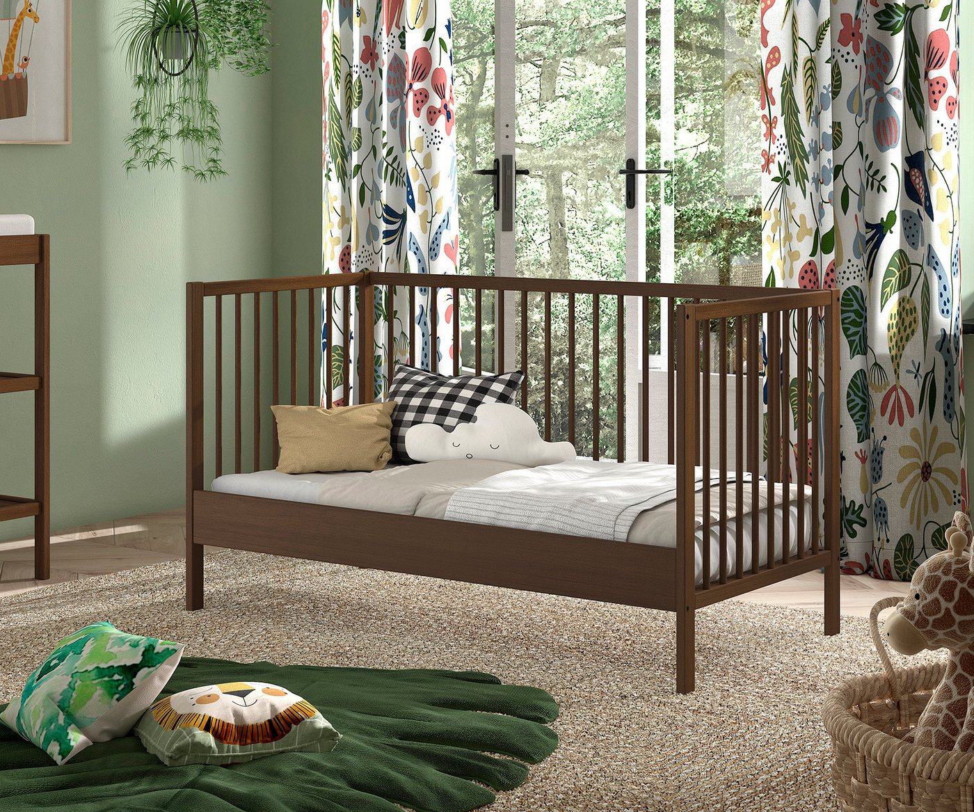 Vipack Babybett DINO, ideal für Ihr Kinderzimmer, Made in Europe, Buche massiv, 70/140cm, 3-fach höhenverstellbar, umbaubar, Buche Nussbaumfarbig – Bild 2 von 5