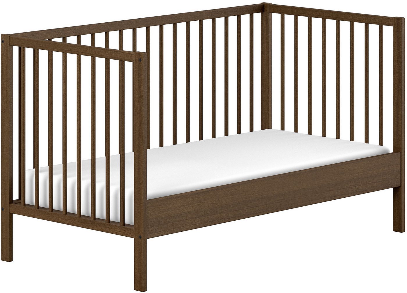 Vipack Babybett DINO, ideal für Ihr Kinderzimmer, Made in Europe, Buche massiv, 70/140cm, 3-fach höhenverstellbar, umbaubar, Buche Nussbaumfarbig – Bild 3 von 5