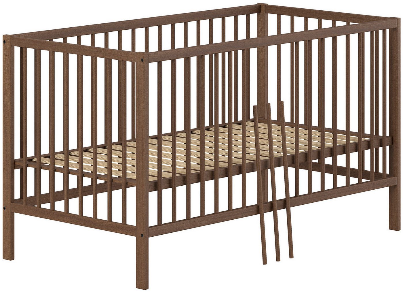 Vipack Babybett DINO, ideal für Ihr Kinderzimmer, Made in Europe, Buche massiv, 70/140cm, 3-fach höhenverstellbar, umbaubar, Buche Nussbaumfarbig – Bild 4 von 5