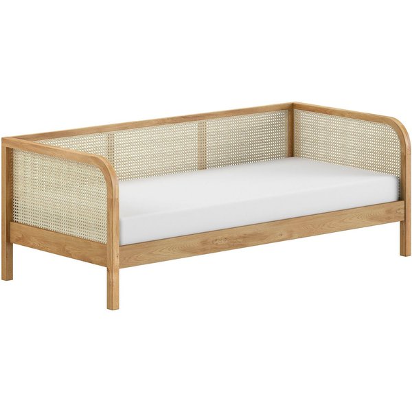 Vipack Bett Olive, mit Eiche massiven Bettpfosten, Bettseiten furniert (B/H/T ca. 210x75x96,6cm, Auf. Natur, zeitloses Design), 90/200 inkl. Lattenrost und tren