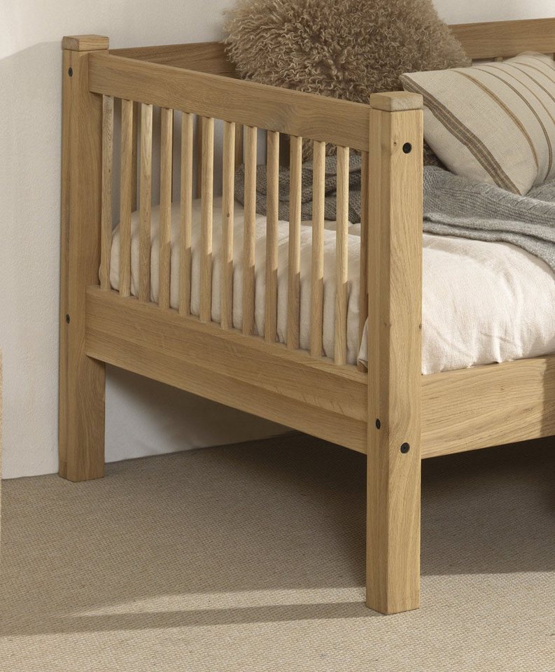 Vipack Daybett Forrest 90/200 aus massiver Eiche, Oberfläche geölt, stabil gebaut, mit Sprossenumrandung, Rausfallschutz vorne, ohne o. mit Bettschublade – Bild 4 von 5