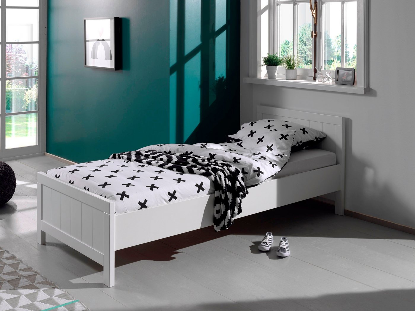 Vipack Einzelbett (Made in Europe), Einzelbett in Landaus Optik mit Liegefläche 90 x 200 cm, Weiß lackiert – Bild 2 von 5