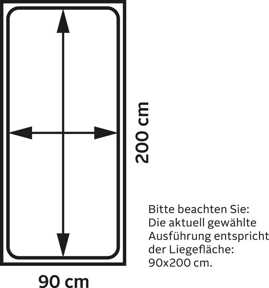 Vipack Einzelbett New York, Bettgestell Metall, pulverbeschichtet, in zeitlosem Design (H/T ca. 100x210cm, inkl. Lattenrost, sehr stabil gebaut), zwei Breiten u – Bild 4 von 5