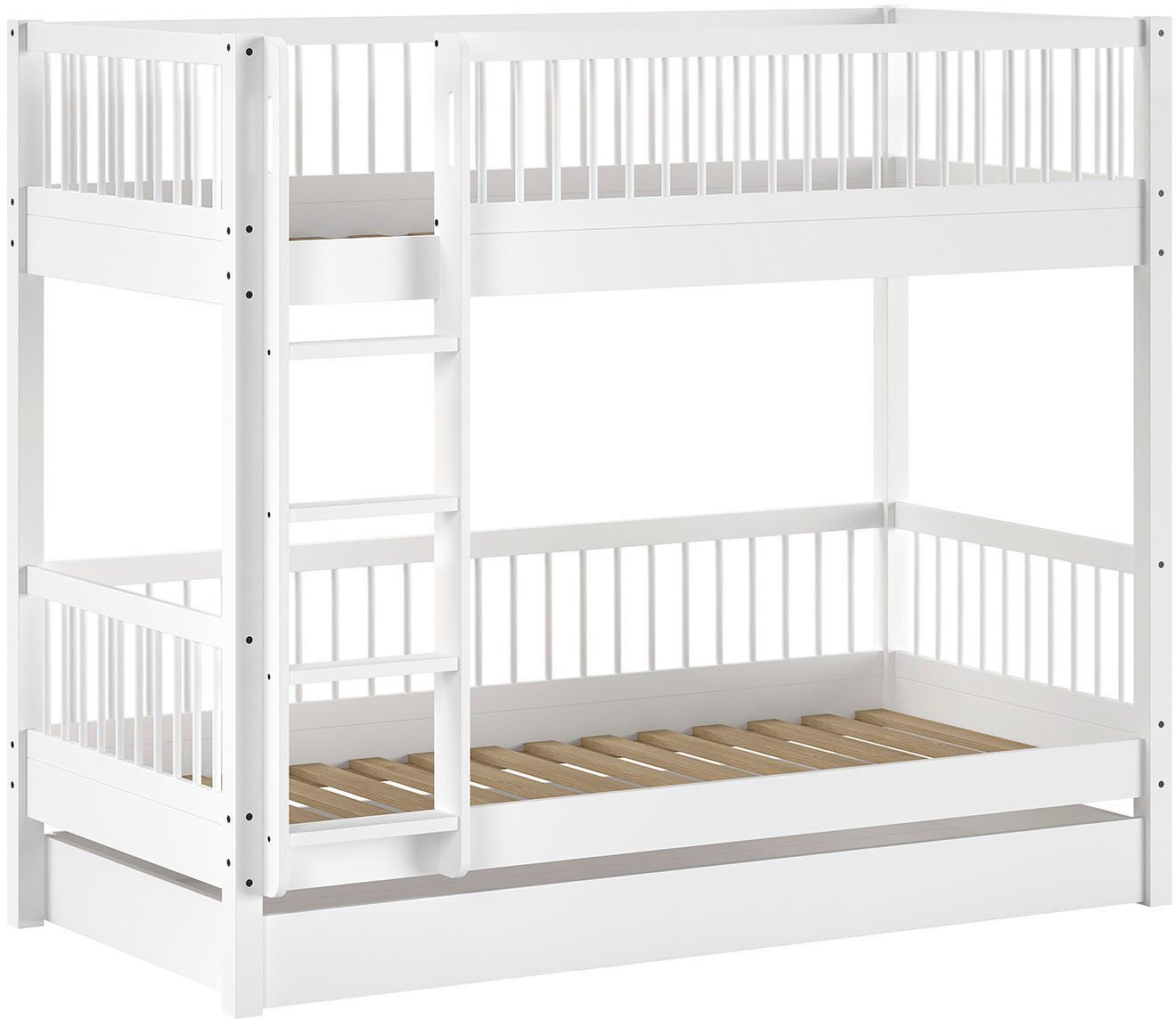 Vipack Etagenbett Buche massiv weiß, Made in Europe, langlebige Qualität (B/H/T ca. 208x176x98cm, inkl. Leiter, Absturzschutz oben umlaufend), 2 Lattenroste, wa – Bild 3 von 5