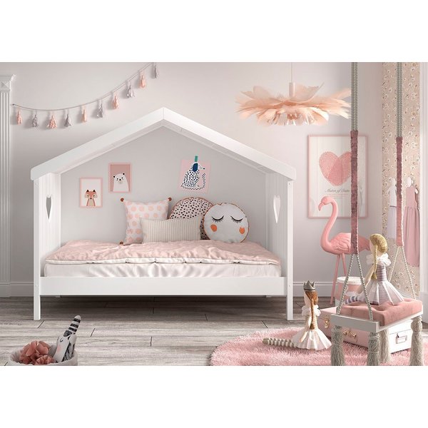 Vipack Hausbett Amori, inkl. Dach, Rückseitig offen, mit Rolllattenrost (B/H/T ca. 213x171,7x98,7cm, verspielte Herz-Ausschnitte seitlich), Liegefläche 90 x 200