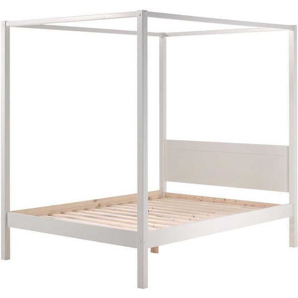 Vipack Himmelbett Pino, Kiefer massiv weiß lackiert, Made in Europe, zeitloses Design (B/H/T ca. 208x191x148cm, inkl. Rolllattenrost, 2 Breiten zur Auswahl), wa