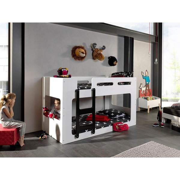 Vipack Hochbett Luca, Liegefläche oben 90/200, moderne zeitlose Optik (B/H/T ca. 209x121x101cm, MDF weiß lackiert, Leiter schwarz) inkl. Bodenplatten für die Ma