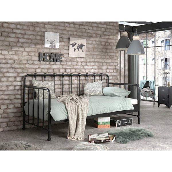 Vipack Jugendbett Bronxx Daybett, sehr stabil, gradlinige Optik in zeitlosem Design (B/H/T ca. 96,5x110x206cm, schwarz matt, inkl. Lattenrost), Liegefläche 90/2