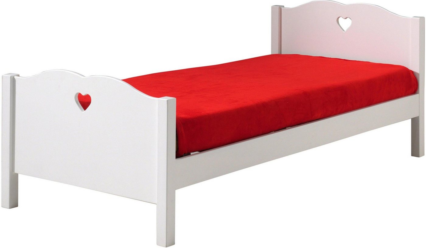 Vipack Kinderbett Amori, mit nostalgischer Herz-Optik, geschwunges Kopf- und Fußteil (B/H/T ca. 212x80x96cm, Weiß lackiert mit Herz-Ausschnitt), Metallwinkel al – Bild 2 von 4