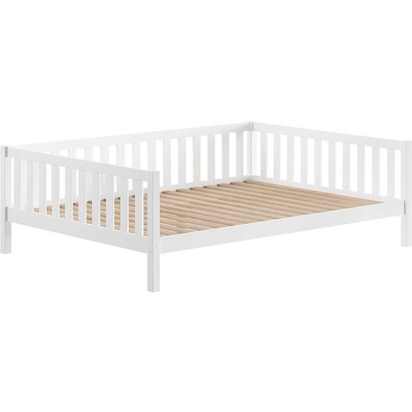 Vipack Kinderbett Dallas, massiv Bett, Rausfallschutz, umbaubar vom Boden- zum Daybett (inkl. Rolllattenrost und Sprossenumrandung, 90 oder 140x200 cm breit), s