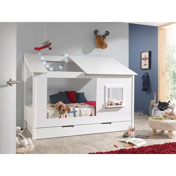 Vipack Kinderbett Hausbett, aus MDF und Massivholz weiß lackiert, inkl. Fenster vorne (B/H/T ca. 214x158,5x105cm, seitl. und hinten offen), wahlweise mit oder o