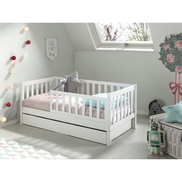 Vipack Kinderbett Junior, Kiefermassiv mit umlaufenden Sprossengitter und Rolllattenrost (B/H/T ca. 148x60x76cm, mit niedrigem Betteinstieg), wahlweise in 2 Far